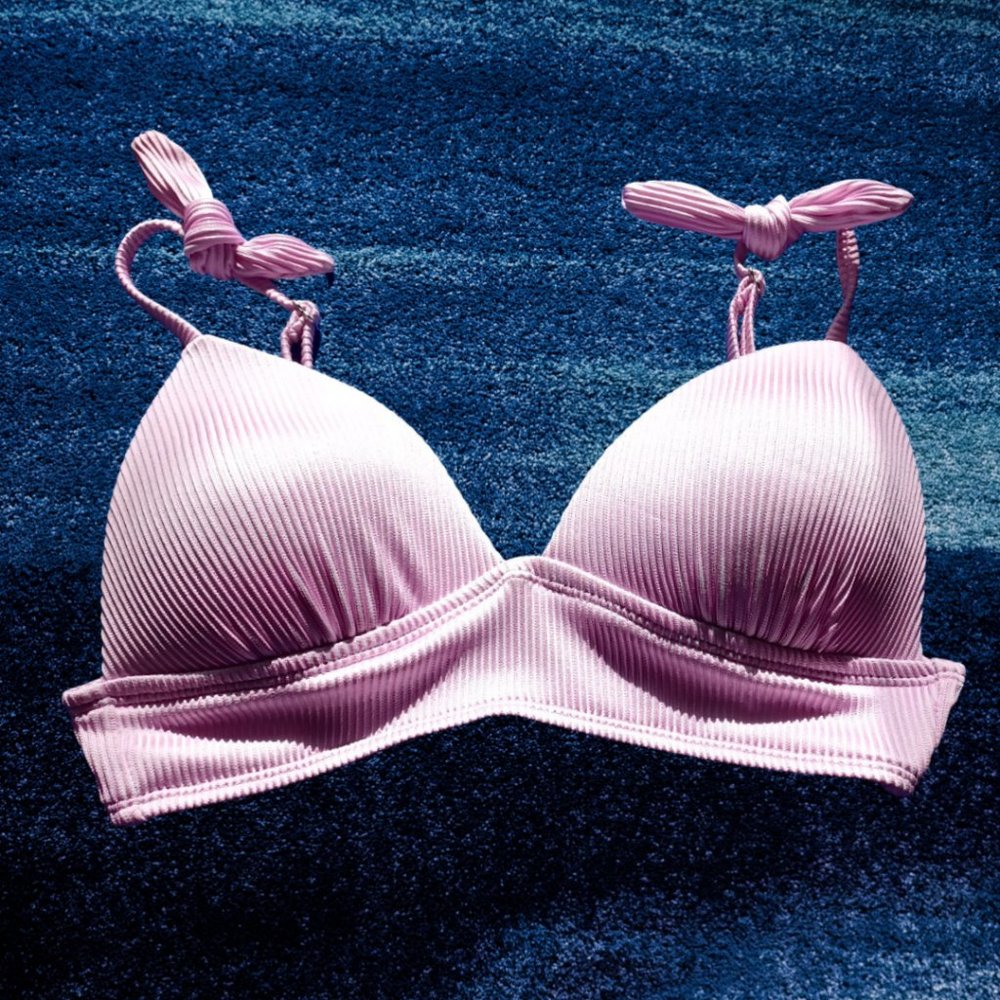 DECREE RIBBED PINK AND WHITE STRIPE BIKINI TOP SIZE S